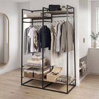 AVERO™ Jace Freestanding Metal 2-Rod Garment Clothes Rack with 4 Wooden Shelves, Black - AVERO™