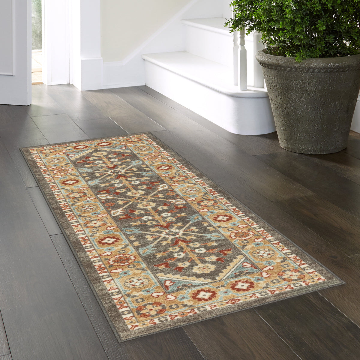AVERO™ (2 pack) Persian Border Medallion Loop Print Rust Brown Indoor Runner Rug, 1'8"x5' - AVERO™