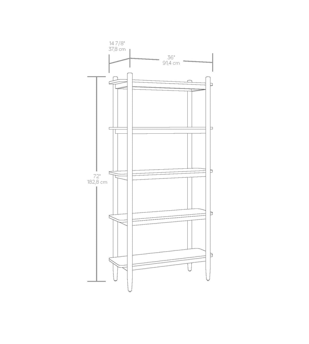 AVERO™ Springwood 5 Shelf Bookcase with Solid Wood Frame, Light Honey Finish - AVERO™
