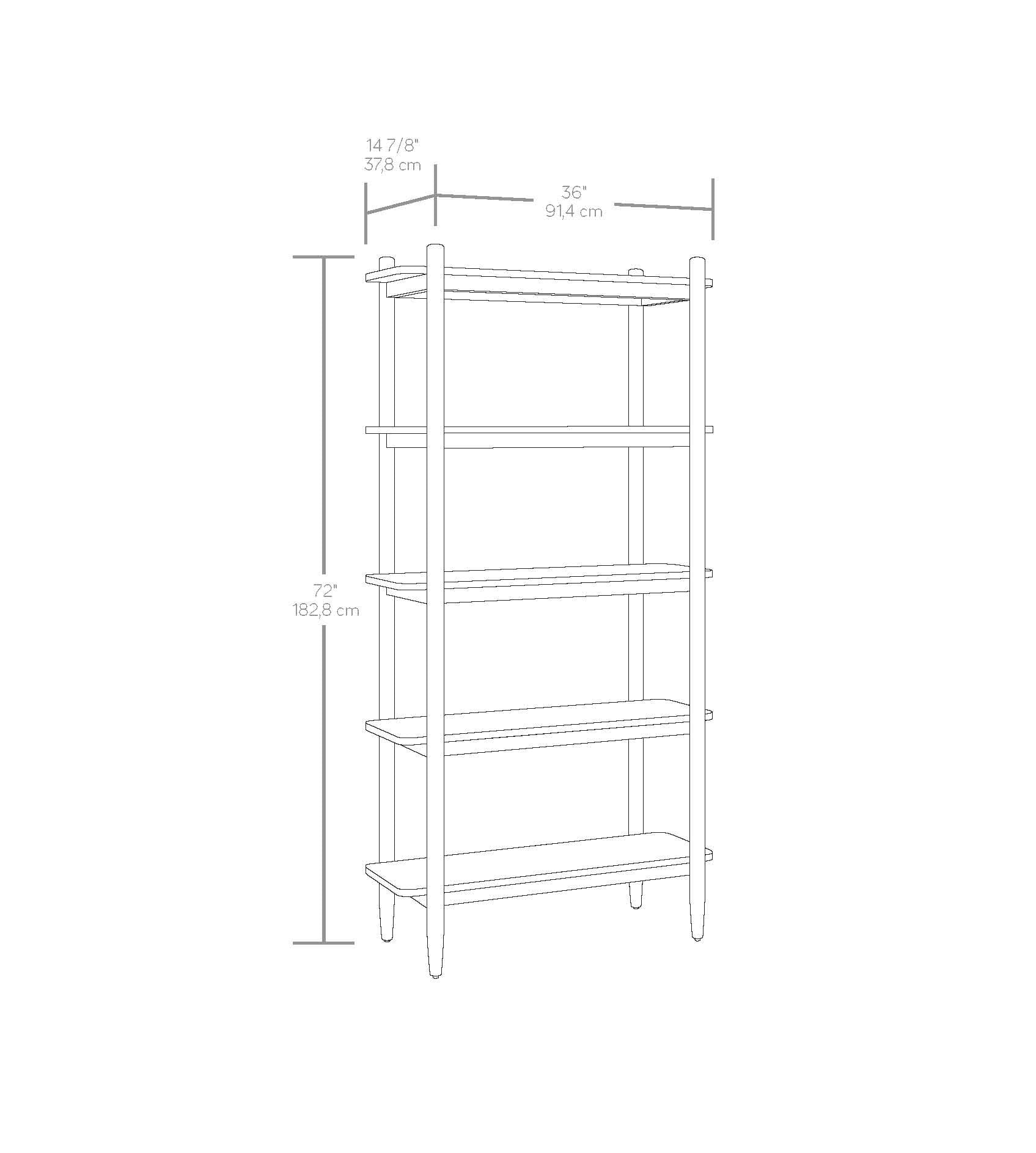 AVERO™ Springwood 5 Shelf Bookcase with Solid Wood Frame, Light Honey Finish - AVERO™