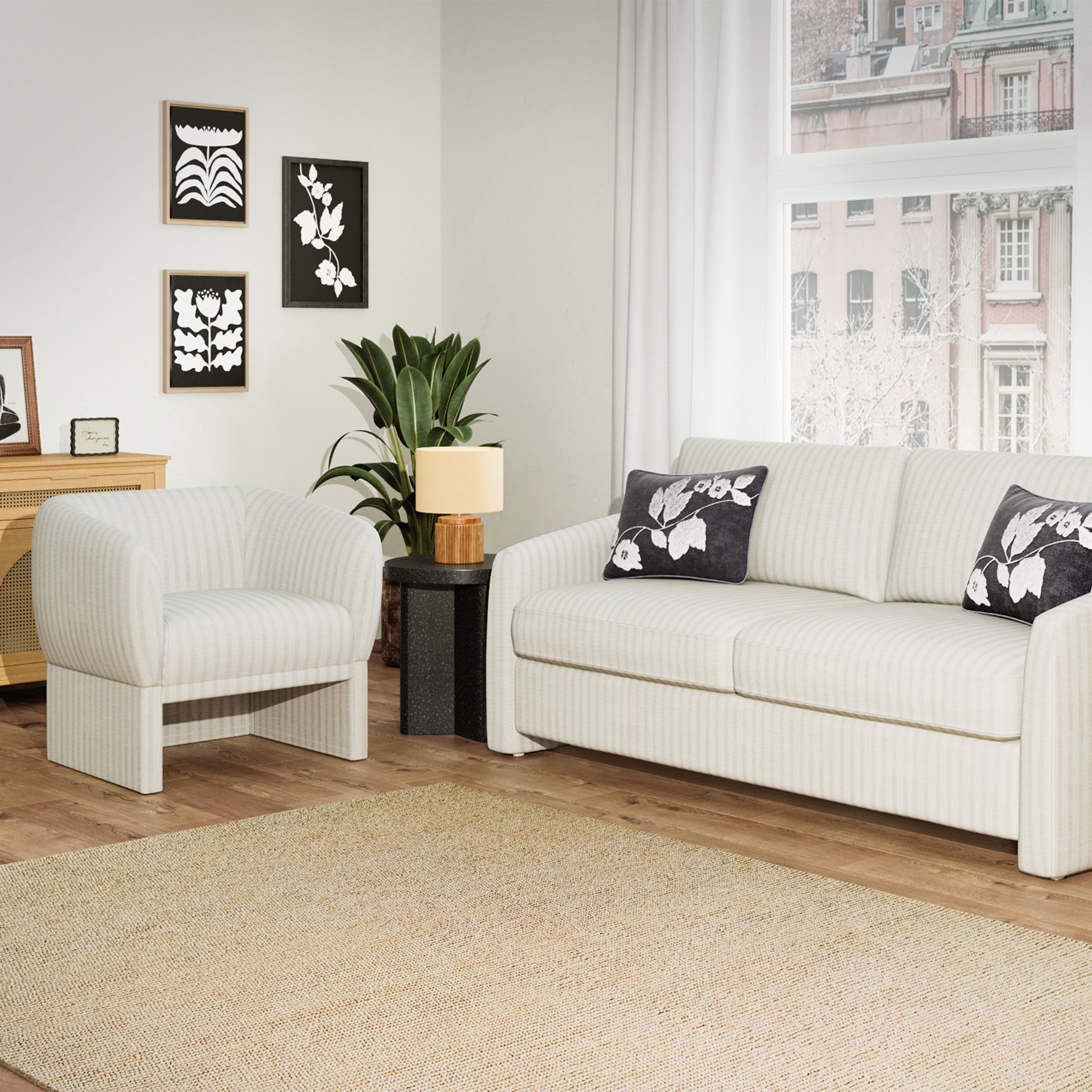 AVERO™ Beautiful Small Space Accent Chair , Beige and White Linen - AVERO™
