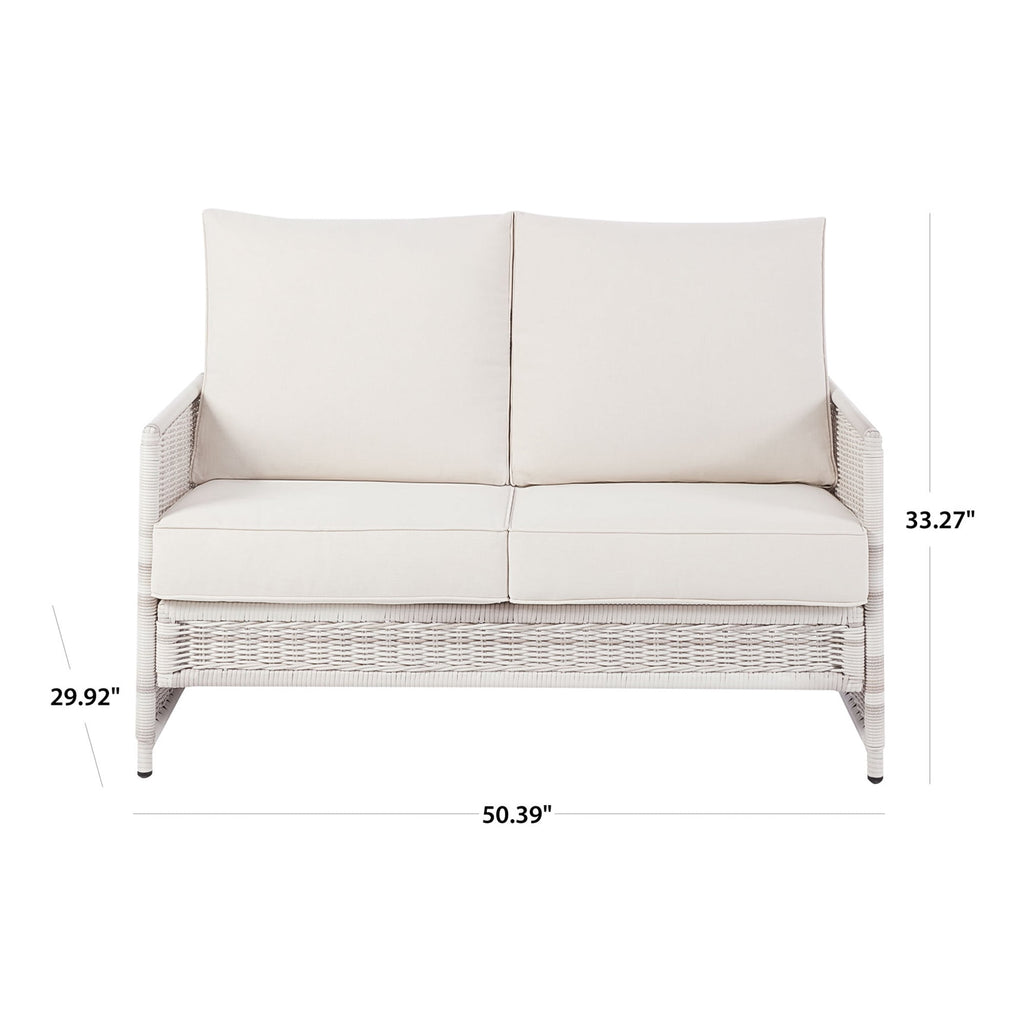 AVERO™ Paige 1 Piece Wicker Outdoor Loveseat with Cushions, White - AVERO™
