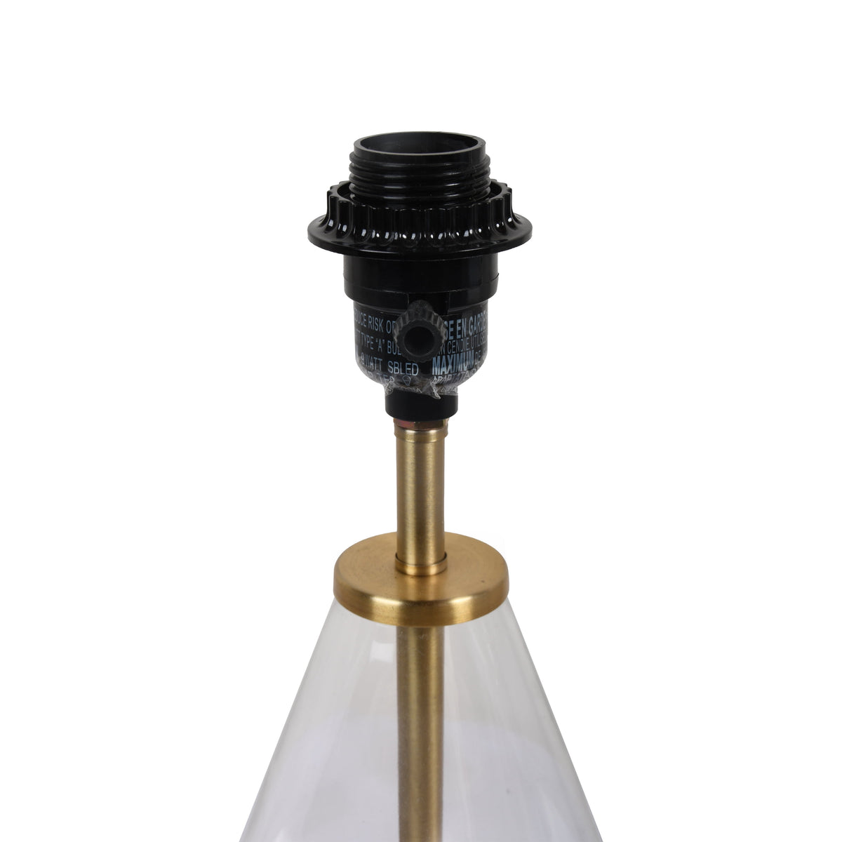 AVERO™ 18 in Clear Glass Table Lamp with Brass Metal Base and Beige Shade - AVERO™