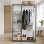AVERO™ Farmhouse Style Gray Wood and Metal Clothes Rack with Garment Rod - AVERO™