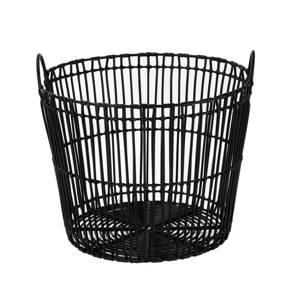 AVERO™ Large Black Poly Rattan Storage Baskets with Handles, Set of 2 - AVERO™