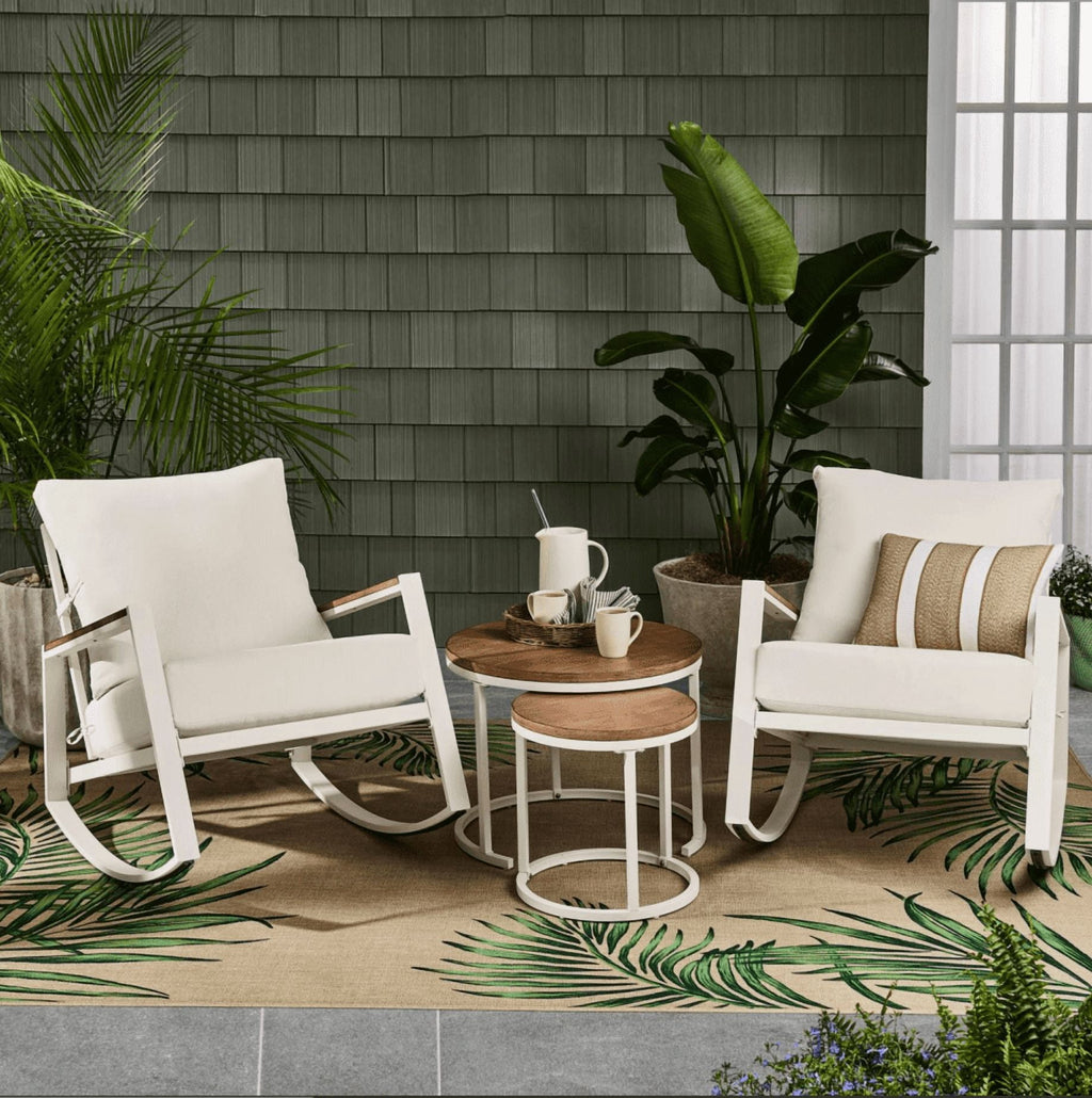 AVERO™ Marlow Outdoor Patio Rocking Chairs, 2-Pack, White Frame with Cream Cushions - AVERO™