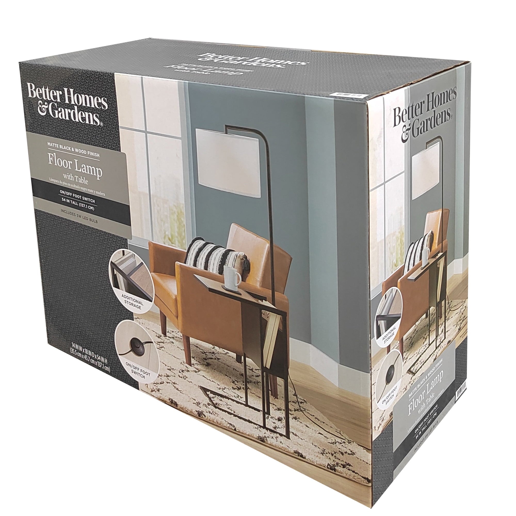 AVERO™ 54" Matte Black Metal Floor Lamp with Faux Wood Table and Magazine Rack - AVERO™