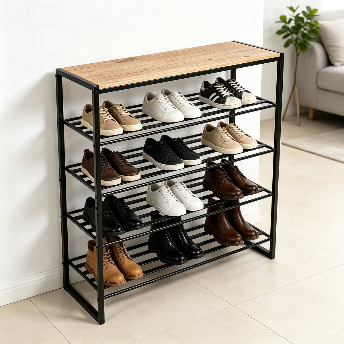 AVERO™ Jace 5-Tier Shoe Rack, Metal Steel, 15 Pairs of Shoes, Multi-Functional - AVERO™