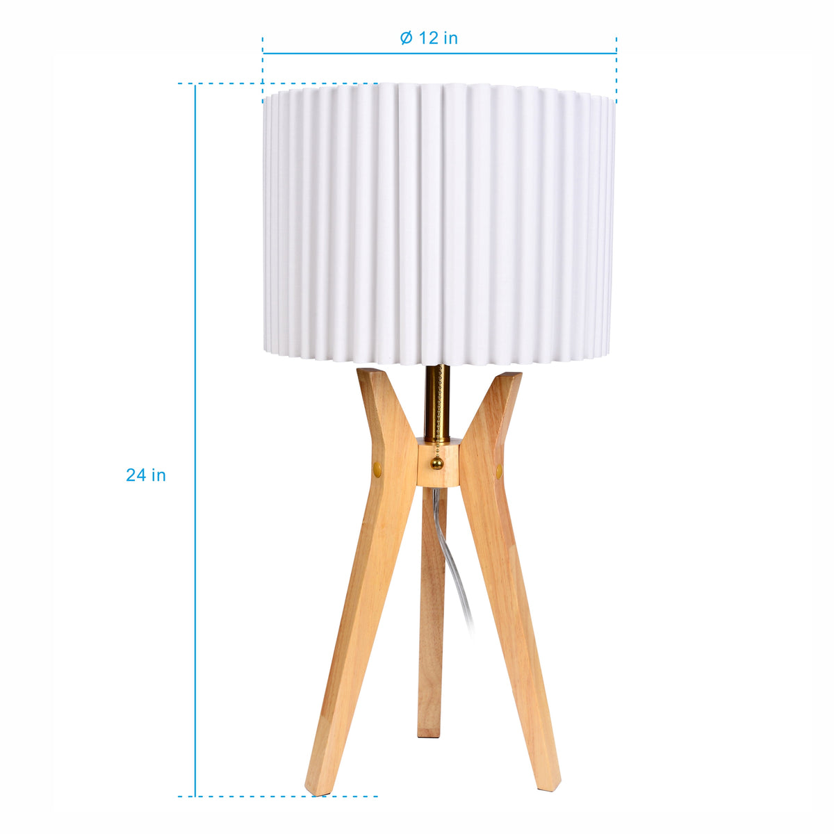 AVERO™ 24 in Tripod Table Lamp with Natural Wood Base and Pleated Shade - AVERO™