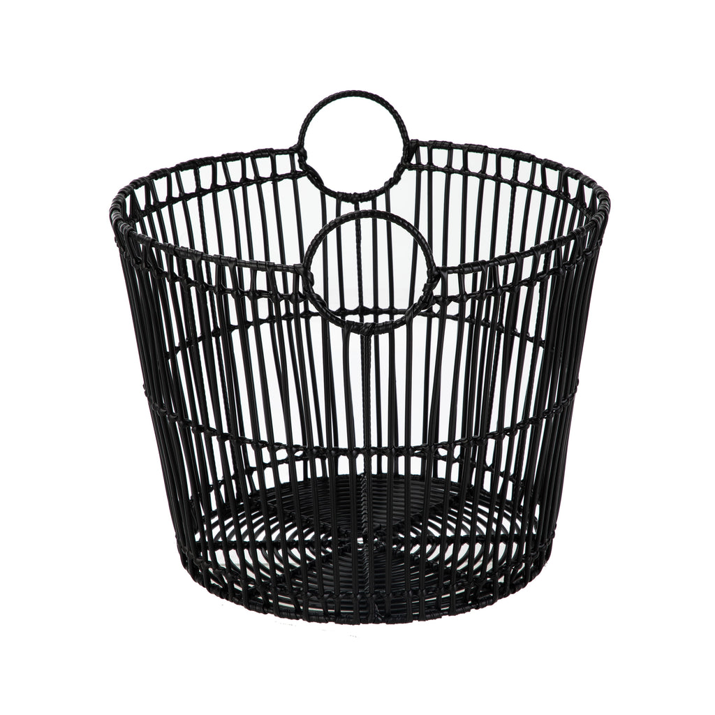 AVERO™ Large Black Poly Rattan Storage Baskets with Handles, Set of 2 - AVERO™