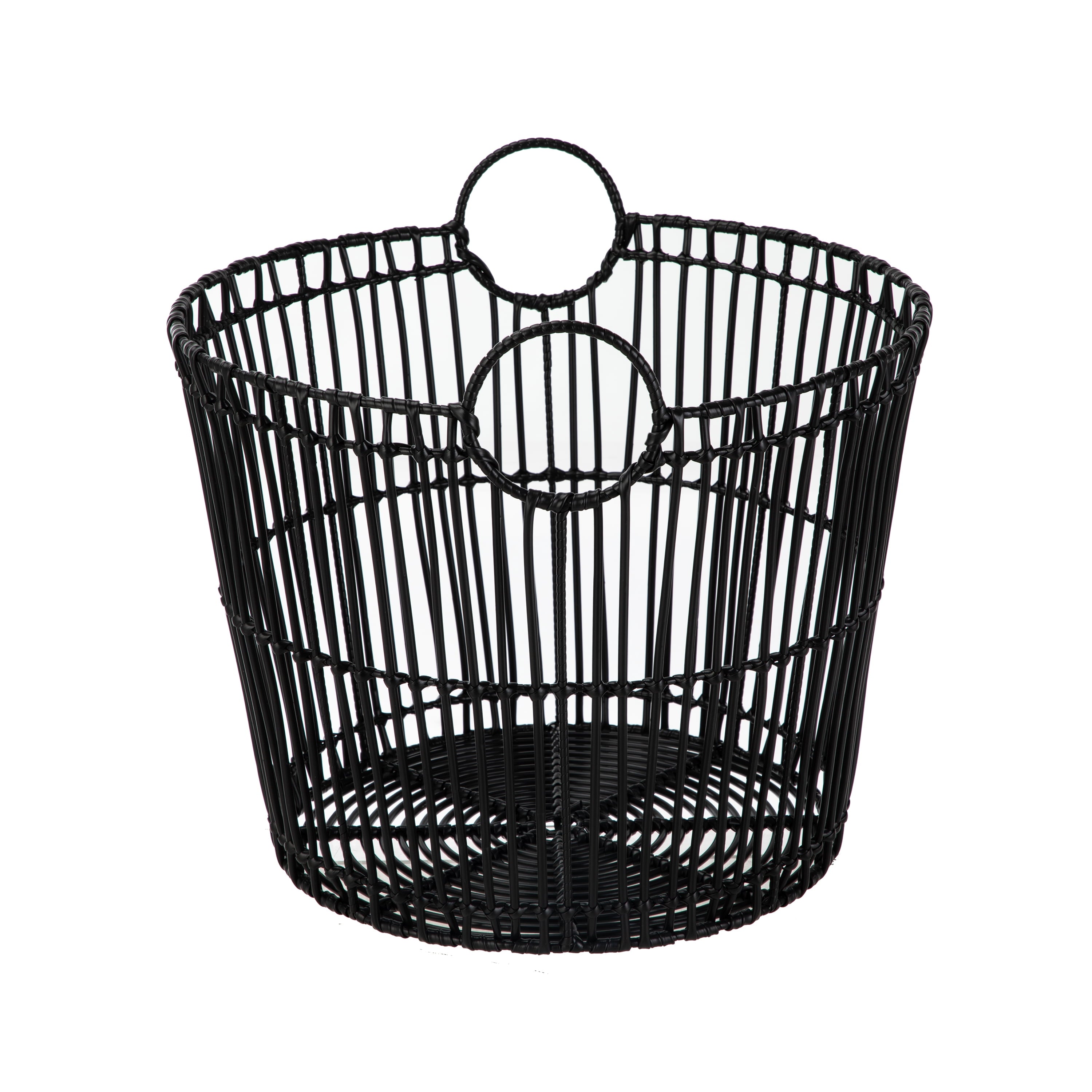 AVERO™ Large Black Poly Rattan Storage Baskets with Handles, Set of 2 - AVERO™