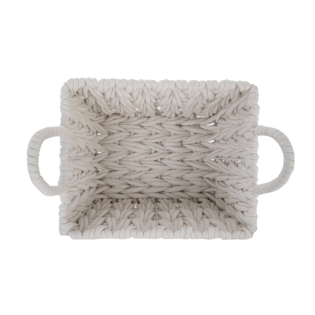 AVERO™ (2 pack) Medium White Woven Rope Decorative Storage Basket with Handles, 14.3 in x 11 in x 9 in - AVERO™