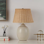 AVERO™ Cream Reactive Ceramic Table Lamp with Natural Rattan Shade, 18 in - AVERO™