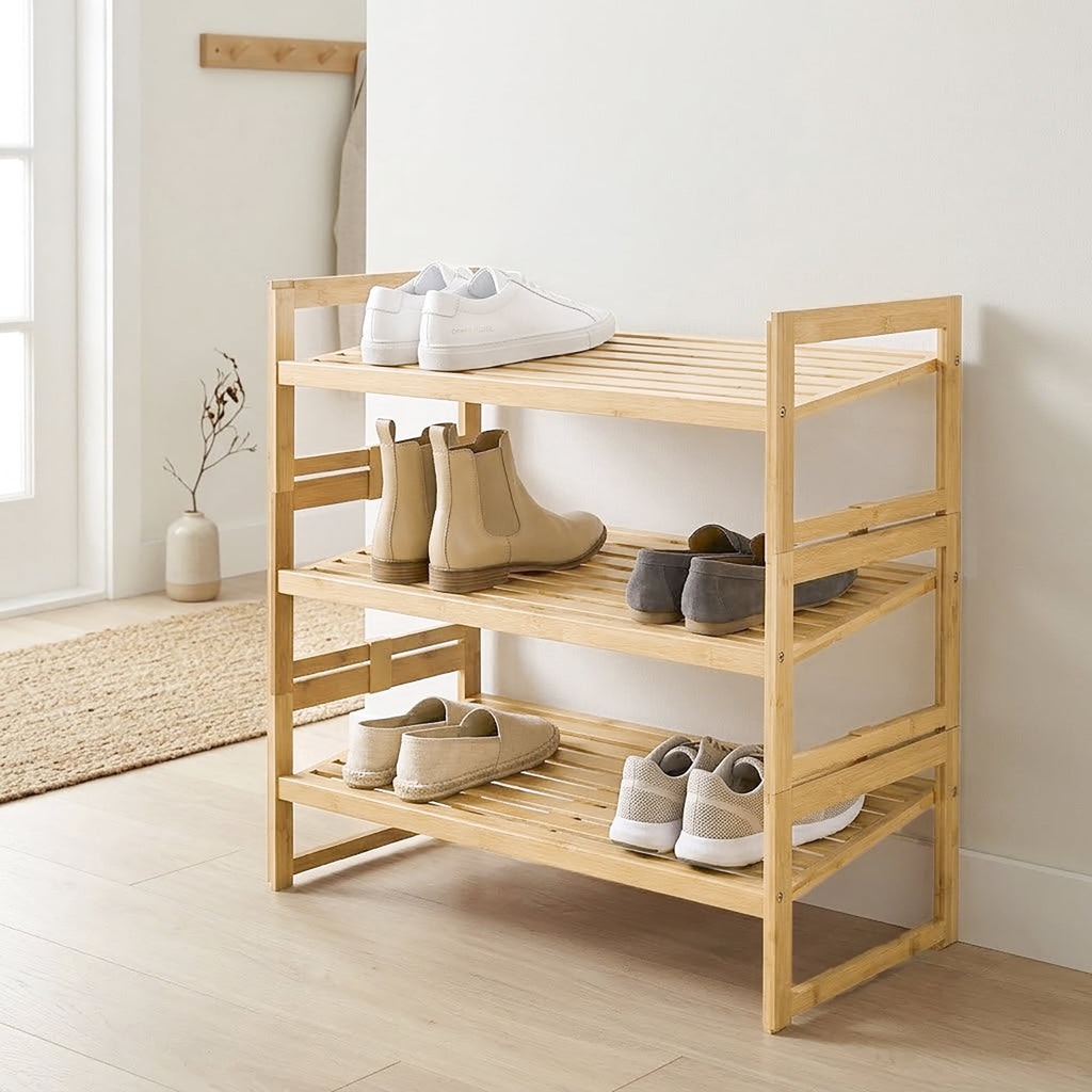 AVERO™ (2 pack) Bamboo 3-Tier Shoe Rack for 9 Pairs - AVERO™