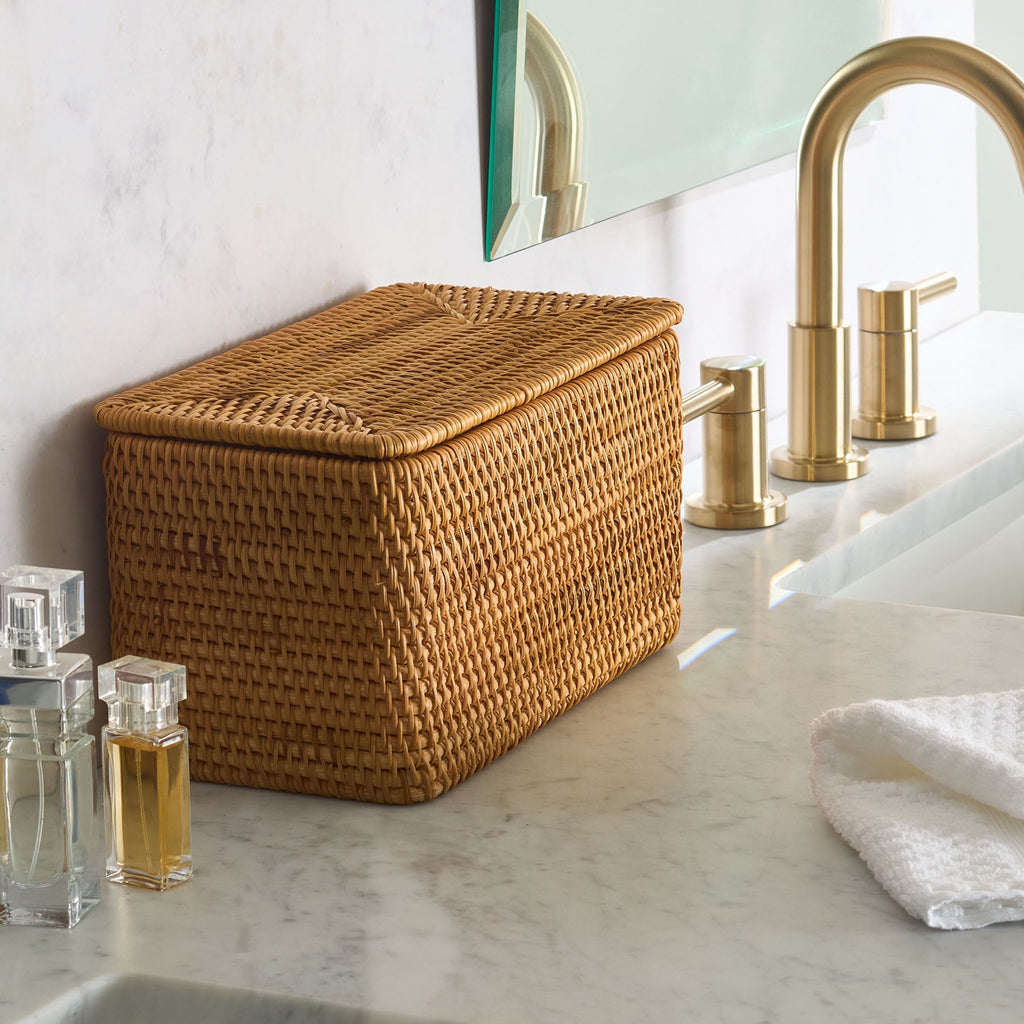 AVERO™ Brown Rattan Organizer Basket with Lid - AVERO™
