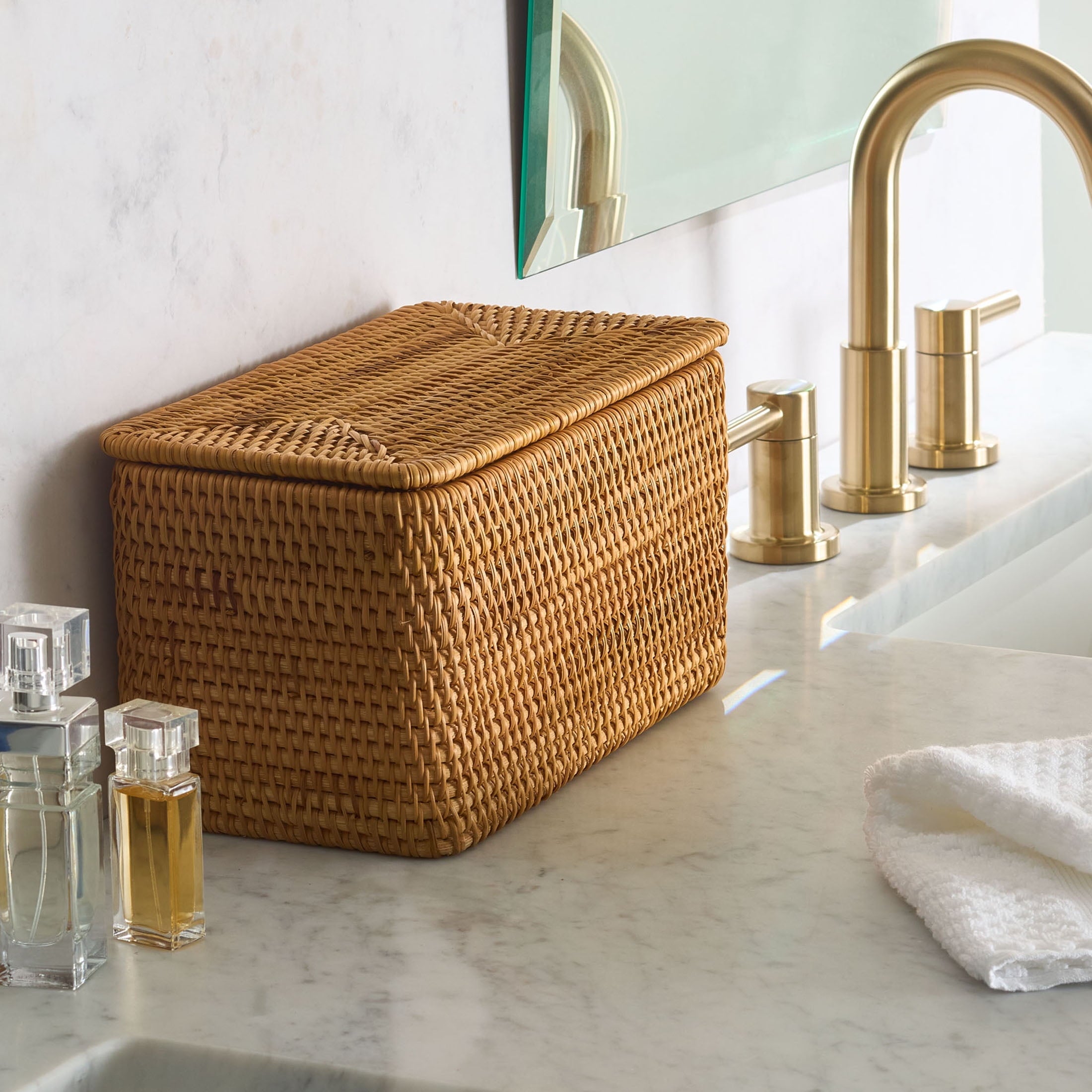 AVERO™ Brown Rattan Organizer Basket with Lid - AVERO™