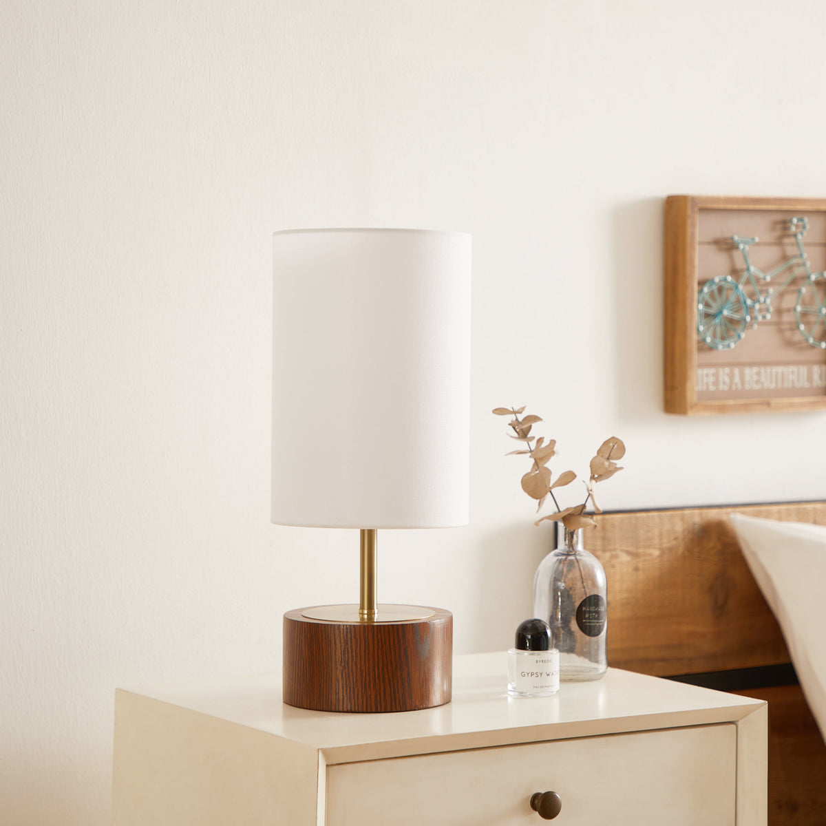 AVERO™ Woodgrain Touch Table Lamp, Walnut and Brushed Brass Finish, 16.25 in - AVERO™