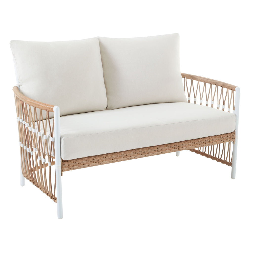 AVERO™ Lilah Outdoor Wicker Loveseat with White Cushions - AVERO™