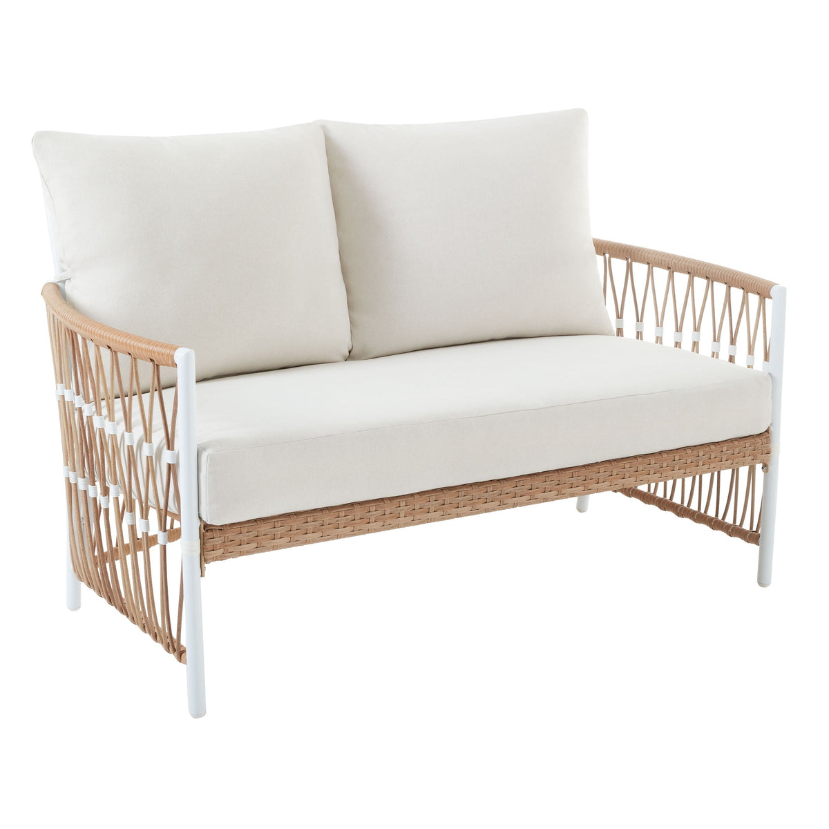 AVERO™ Lilah Outdoor Wicker Loveseat with White Cushions - AVERO™
