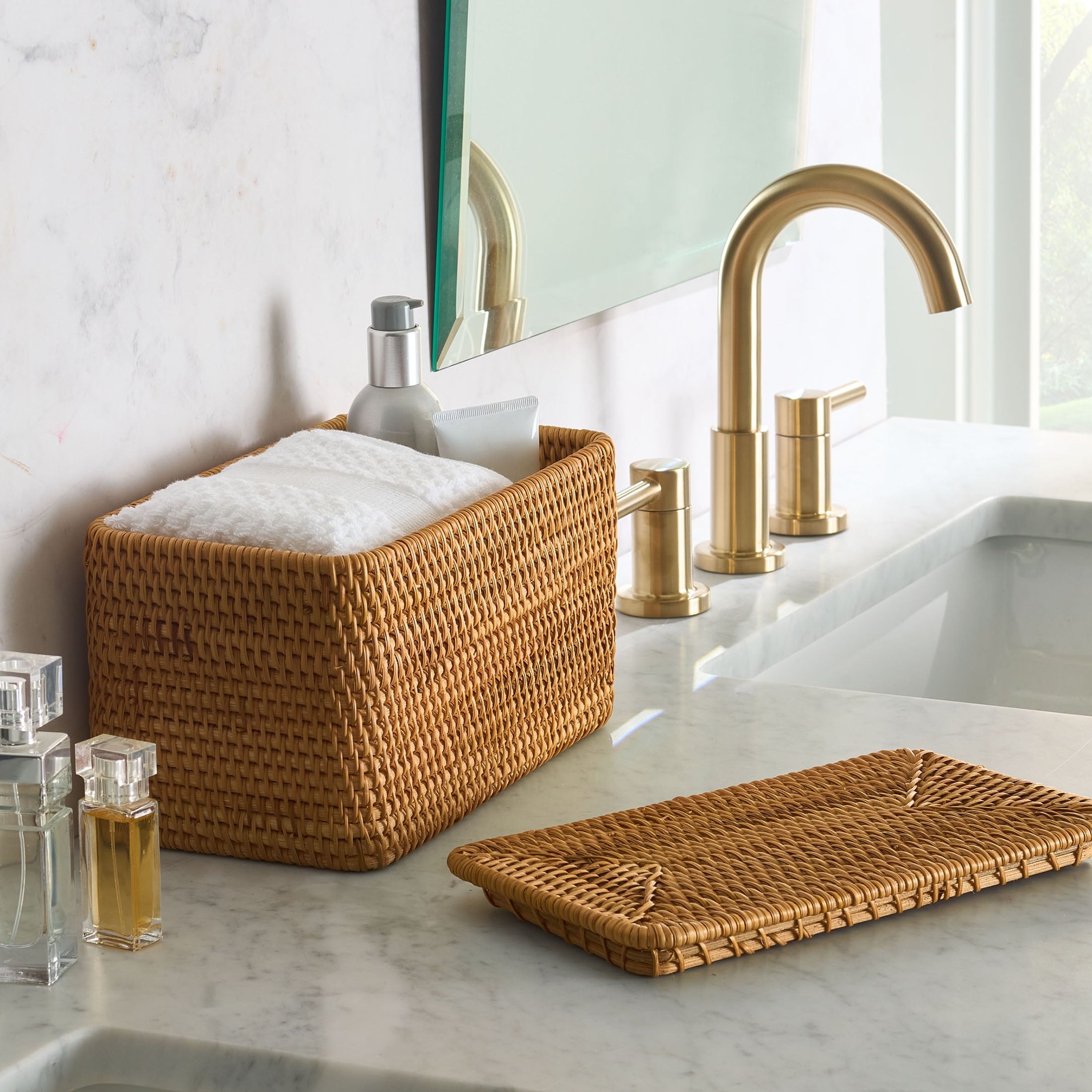 AVERO™ Brown Rattan Organizer Basket with Lid - AVERO™