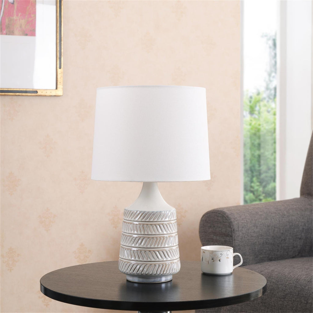 AVERO™ White and Beige Etched Ceramic Table Lamp with Shade 17"H - AVERO™