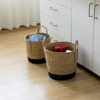 AVERO™ Natural and Black Round Rush Baskets, Set of 2 - AVERO™