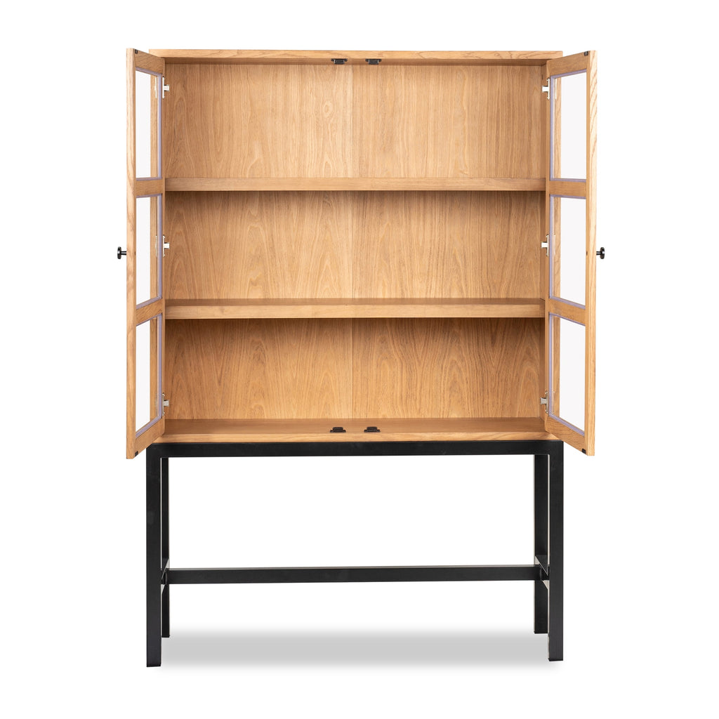 AVERO™ Ezra China Cabinet, Light Honey Finish and Black Stand - AVERO™