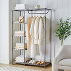 AVERO™ Farmhouse Style Gray Wood and Metal Clothes Rack with Garment Rod - AVERO™