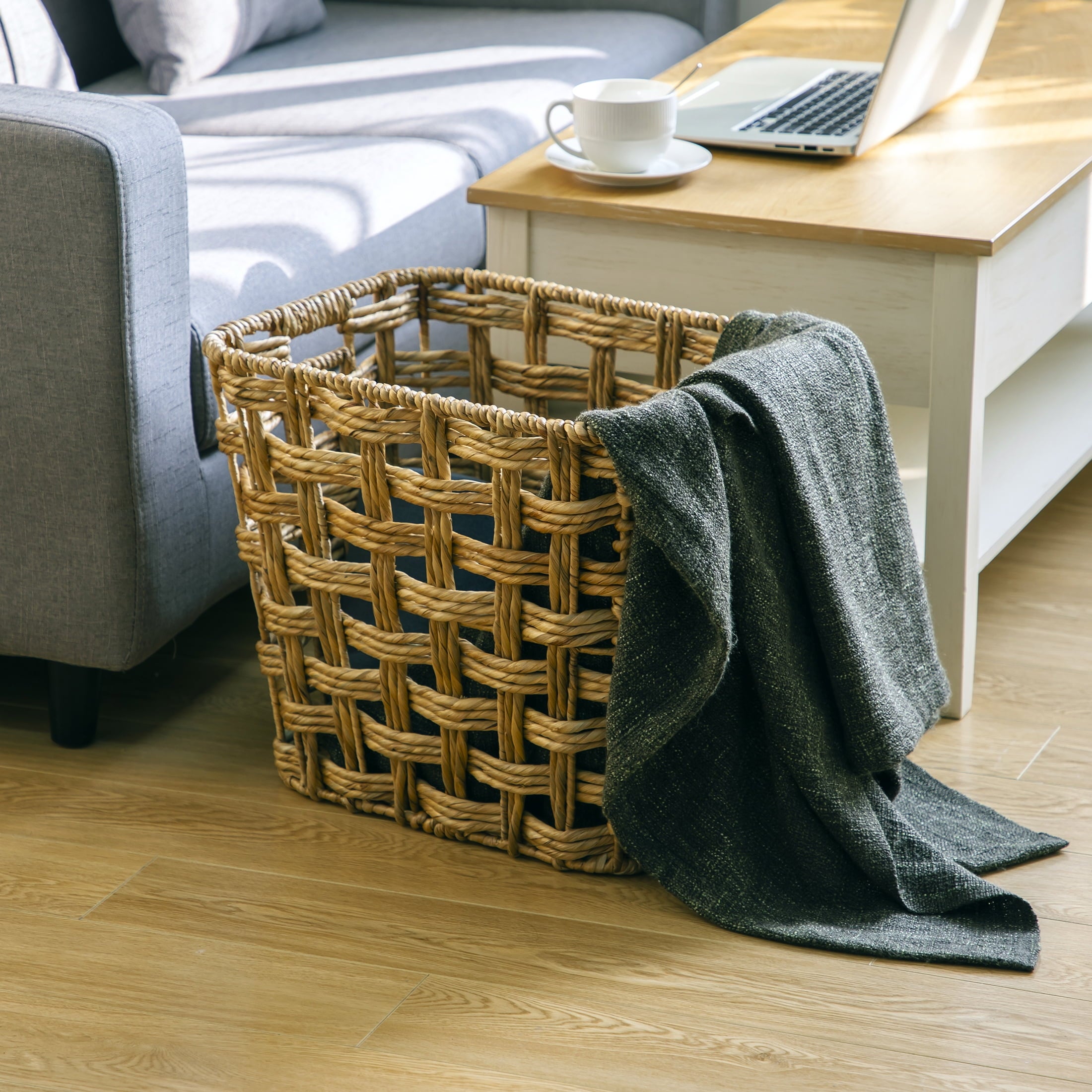 AVERO™ Extra Large Water Hyacinth Twist Decorative Storage Basket with Handles, 19 in x 16 in x 16 in - AVERO™