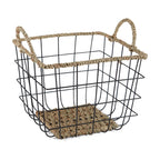 AVERO™ 2-Pack Square Wire Storage Baskets with Woven Trim, Black Metal, 10"L x 10"W x 10"H Decorative Bin for Pantry, Closet, Bathroom, or Office Organization - AVERO™