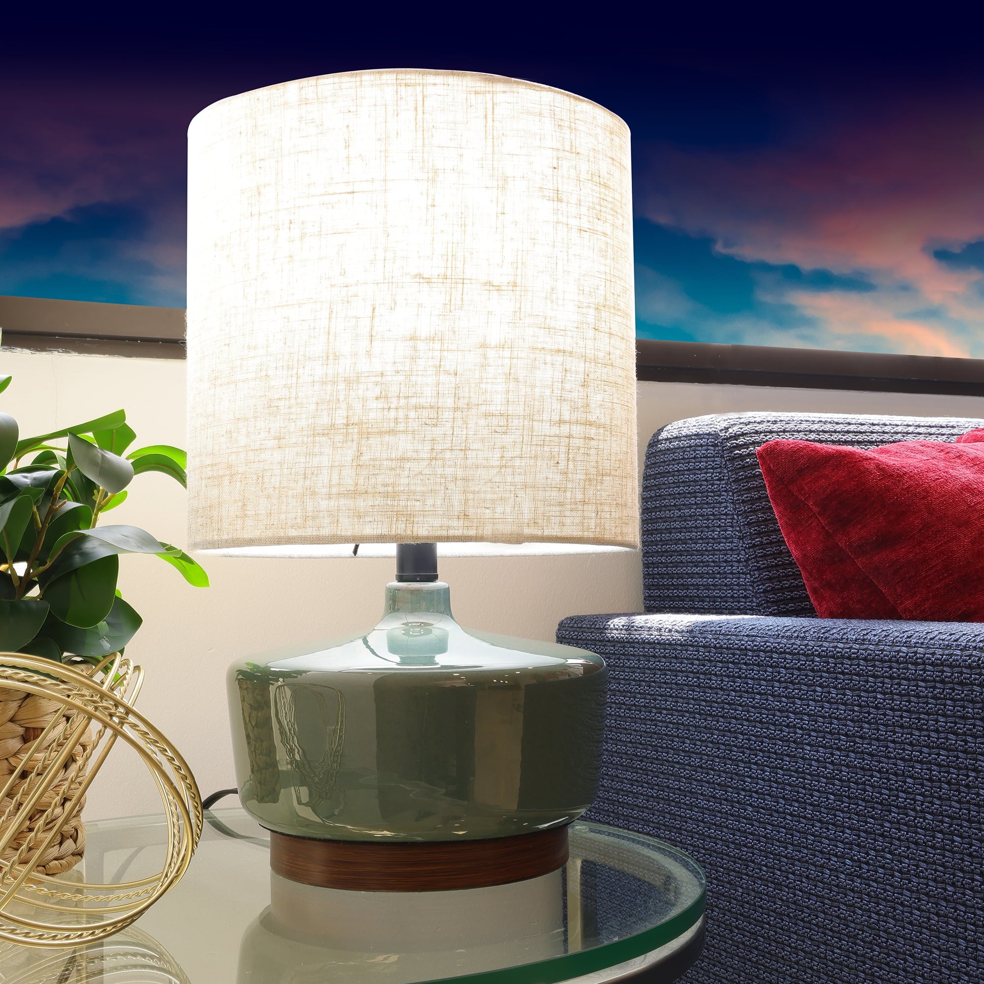 AVERO™ 17 in Mid-Century Green Ceramic Table Lamp with Wood Base - AVERO™